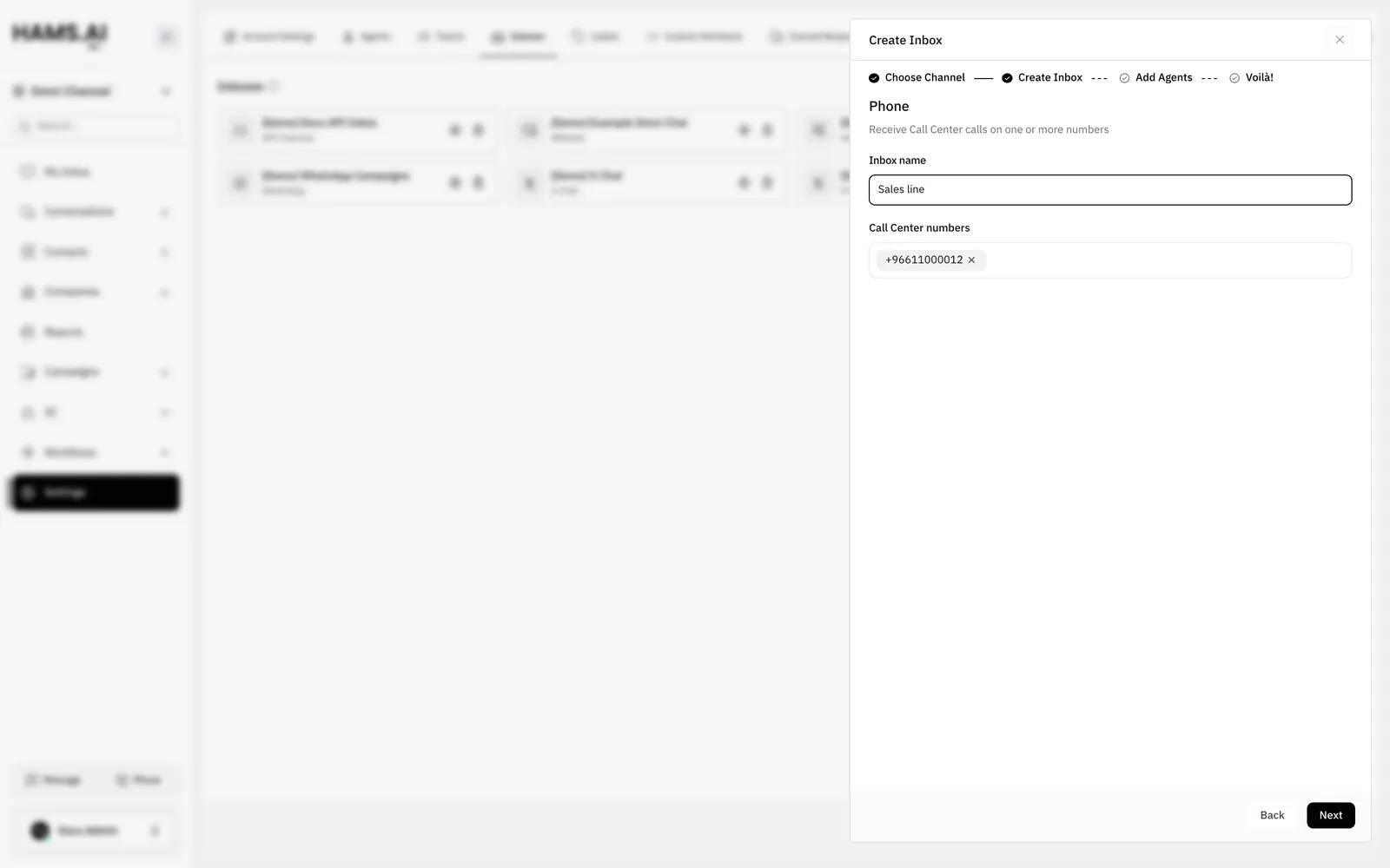 The Phone form has a name for the inbox and the Call Center numbers that the inbox gets calls on.