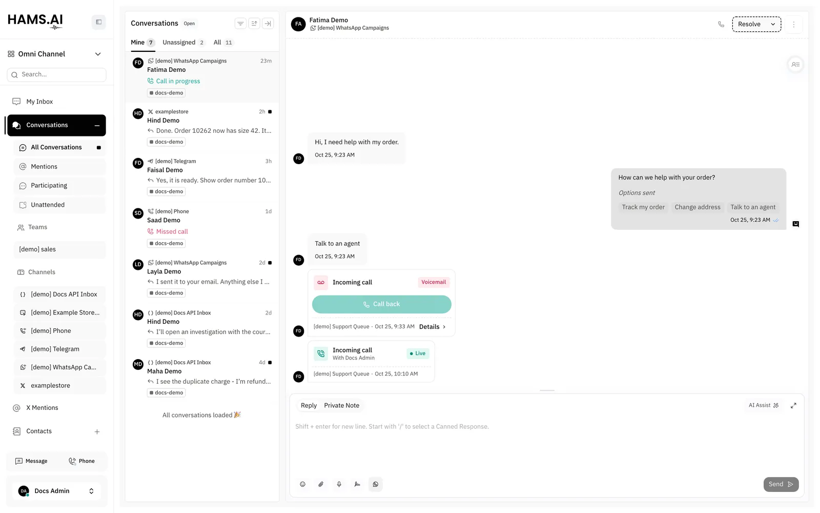 On WhatsApp, the options of a workflow show as reply buttons, not as a numbered list.
